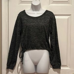Crave Fame Grey Black Scoop Neck Long Sleeve Cropped Sweater M